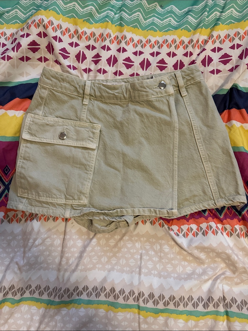 Zara Khaki Green Utility Jean Shorts Skort